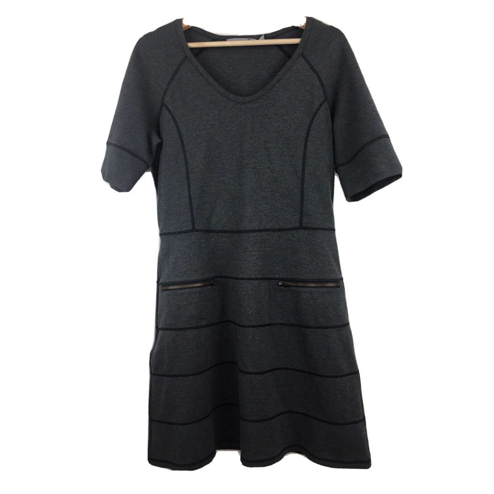 Athleta Women's Size M Gray Short Sleeve Zippered Pocket Stretch A-Line Dress